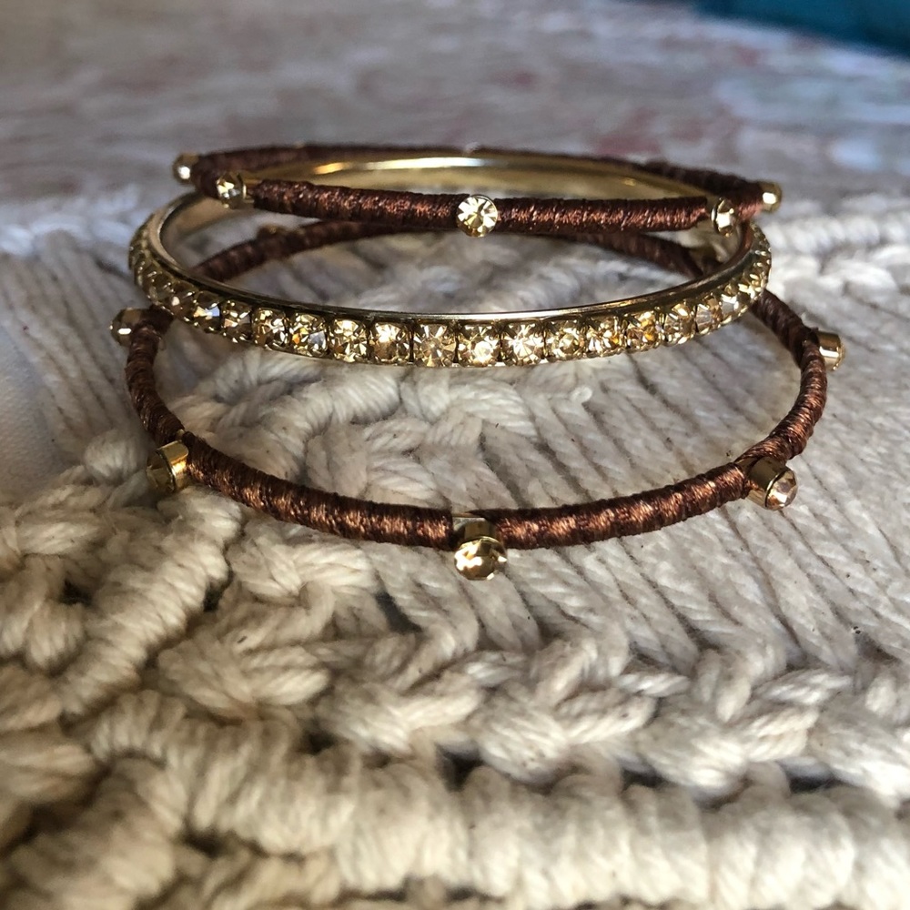 Bracelet set gold and brown jeweled bangle